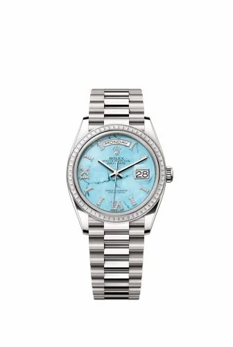 Rolex Day-Date 36 White Gold - Baguette / Turquoise / President 128399TBR-0011 (m128399tbr-0011)